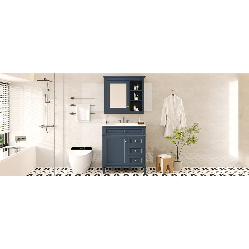 Meuble-lavabo de 30 po avec lavabo intÃ©grÃ©, meuble de rangement moderne pour salle de bain avec 2 tiroirs et un tiroir Ã  ouverture par basculement, ensemble de meuble-lavabo Merriwood avec armoire Ã  miroir, meuble-lavabo Ã  lavabo simple