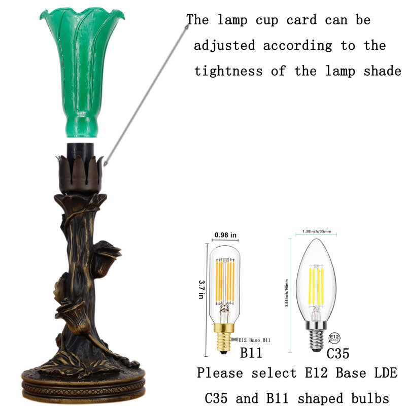 Green Glass Tulip Flower Accent Desk Lamp with Resin Base