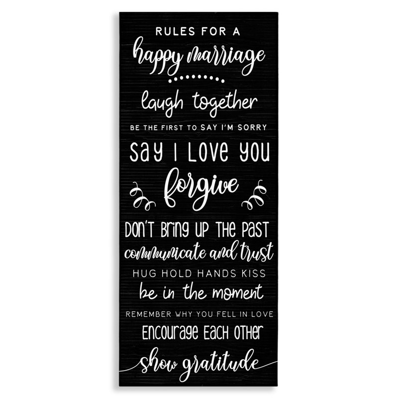 Règle pour un mariage heureux - signe du pays - noir et blanc, H 24 po x l 10 po