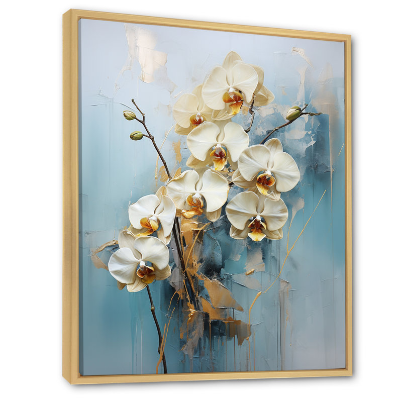 Orchidée bleue et bleue sur toile, Cadre naturel flottant, H 44 po x l 34 po