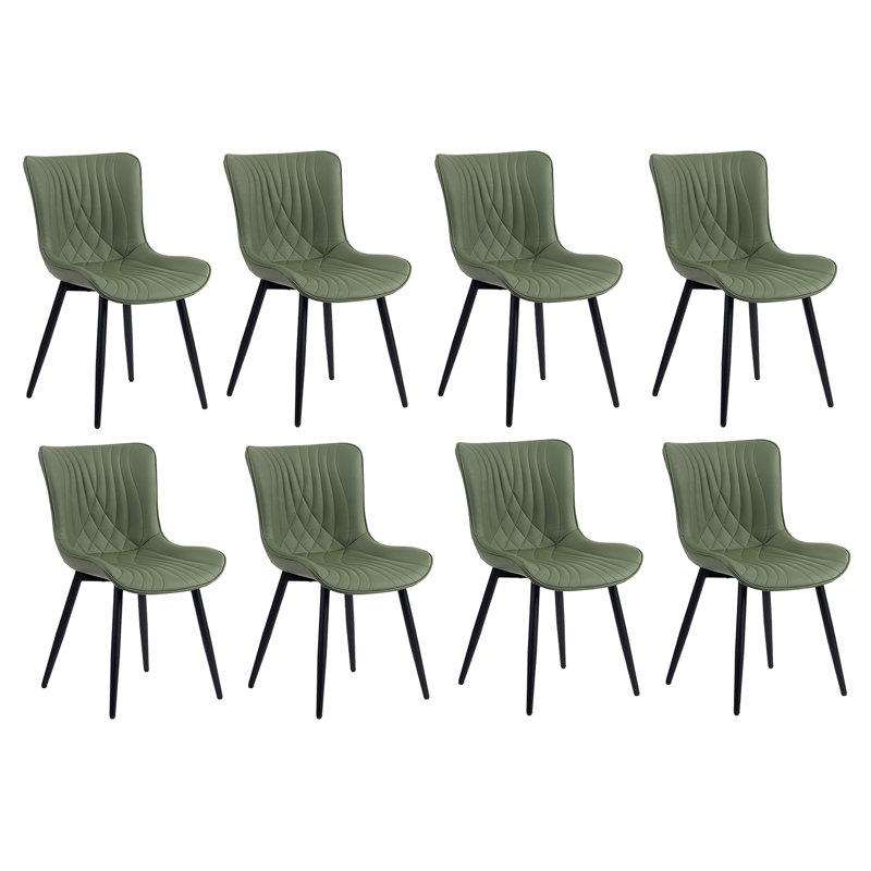 Pu Leather Upholstered Dining Chairs Modern Wingback Side Chairs With Metal Legs, Bean Green