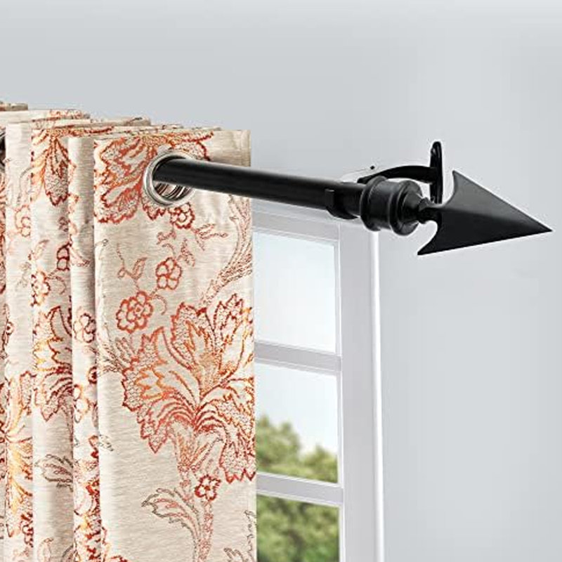 Deco WIndow Curtain Rods for Windows, 66" - 120" Extendable Metal Drapery Rod, Adjustable Curtain Rod with Decorative Arrow Finials for Living Room Bedroom, Black Matt
