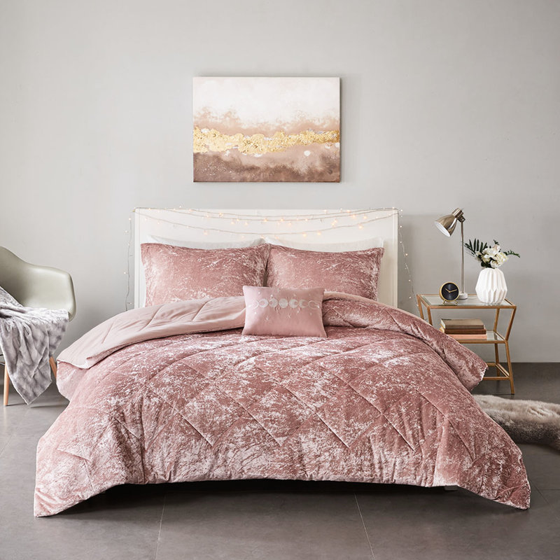 Édredon en velours Blush simple / simple TG - Diamant, avec coussin pour le lavage et le repassage faciles