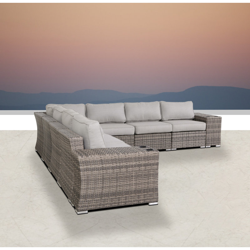 Albulena Fully Assembled Wicker Patio Sectional, Mixed Gray, Olefin Gray