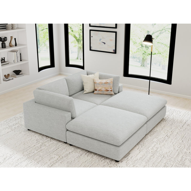 Canapé-lit modulaire en chenille 4 pièces 77,2 po avec 2 repose-pieds, Crème