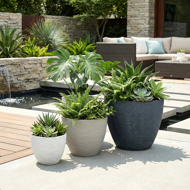 Pots de jardin décoratifs modernes pour l'intérieur et l'extérieur, Blanc + gris + bleu marine