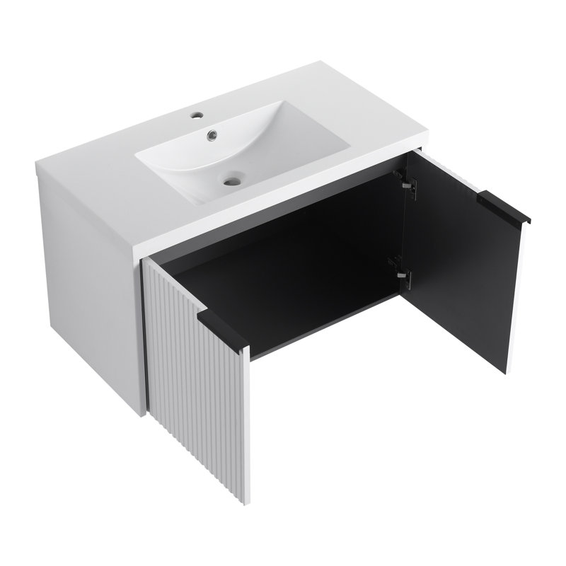 Meuble-lavabo flottant 36 po avec lavabo en résine et portes à fermeture en douceur Aether, Blanc
