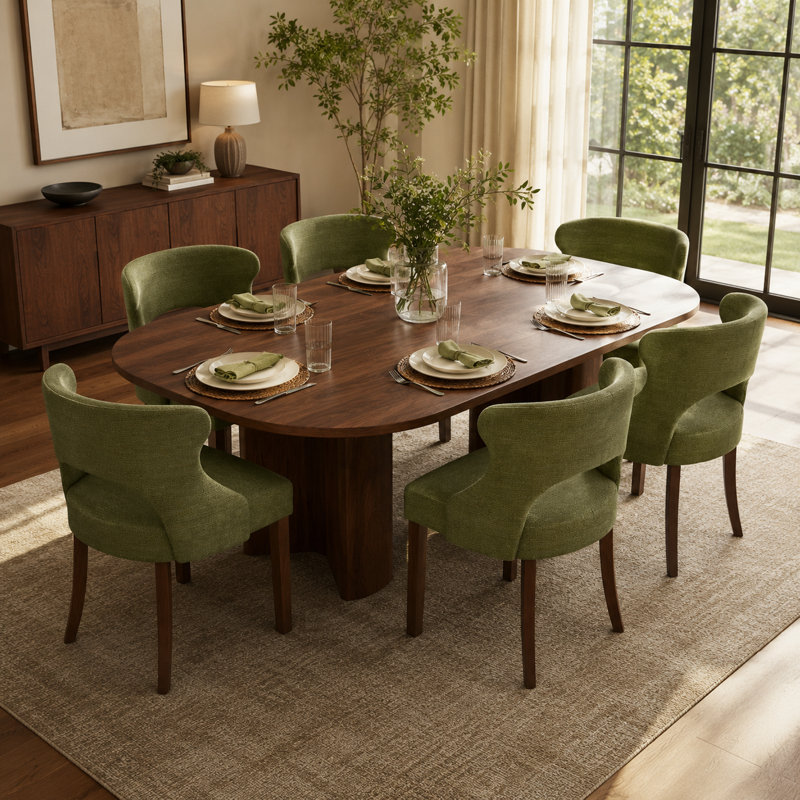 Ensemble de 2 chaises de salle à manger rembourrées en lin vert olive, chaises d'appoint modernes sans accoudoirs avec pieds en bois