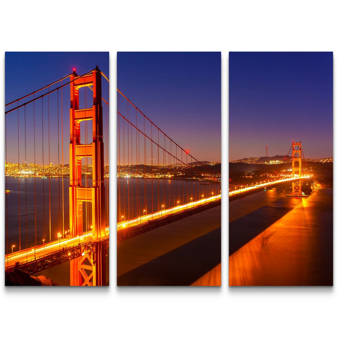 3-tlg. Leinwandbilder-Set Golden Gate Bridge bei Nacht