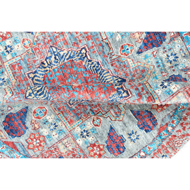 High-Quality Hand-Knotted Red And Navy Area Rug