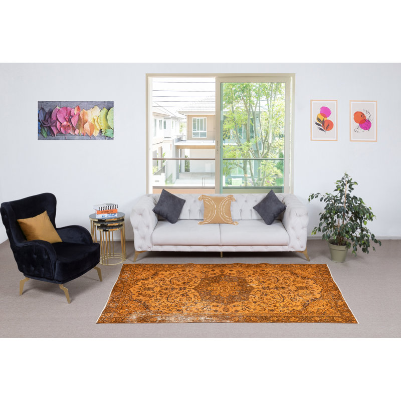 Tapis turc rétro surdimensionné de 5 pi x 8,6 pi. Tapis en laine noué à la main pour les intérieurs modernes
