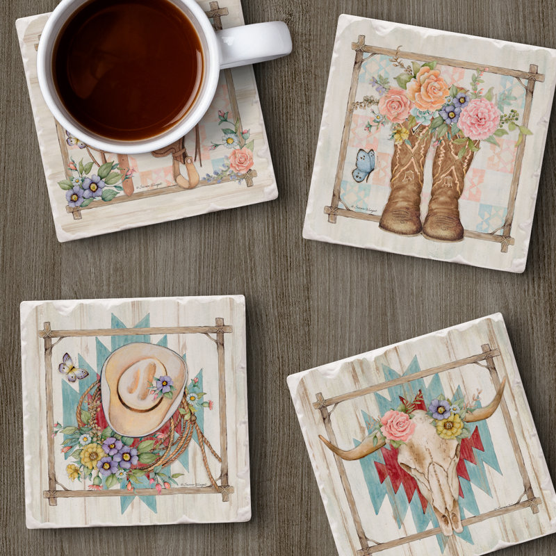 Ensemble de 4 sous-verres en pierre roulée Rosewood Ranch
