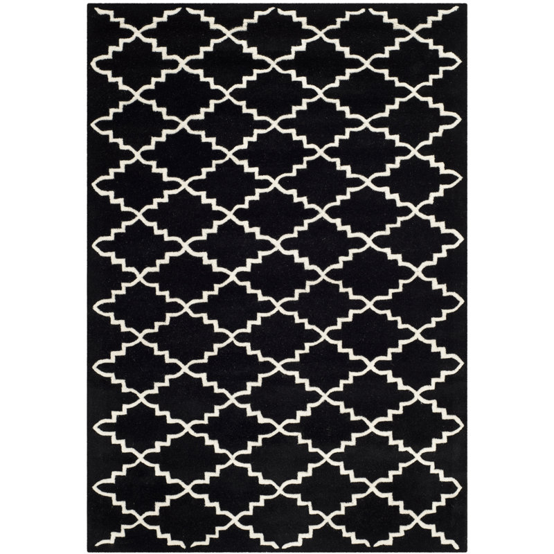 Hand-Tufted Geometric Wool 4' x 6' Black Rug