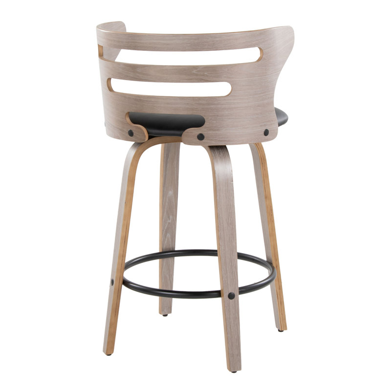 Tabouret de bar Mid-Century moderne à hauteur fixe avec pivot, Chêne, Gris foncé