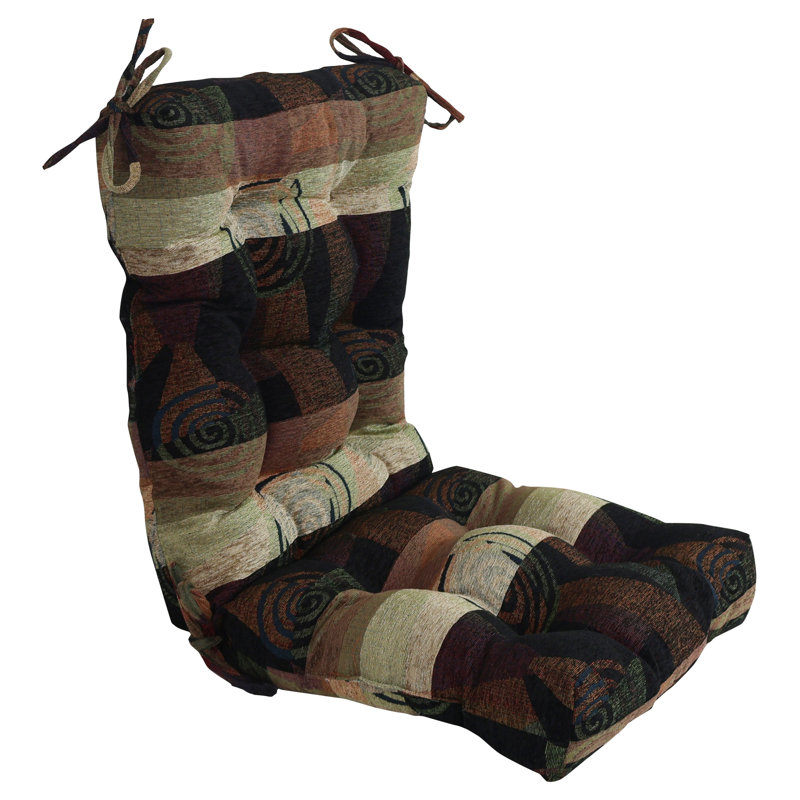 Jacquard Chenille Tufted Seat/Back Chair Cushion, Brown/Black Abstract, 18" W x 18" D