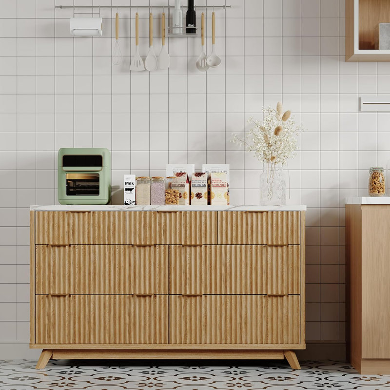 Commode 54 po à 7 tiroirs cannelés 54 po, Tanné