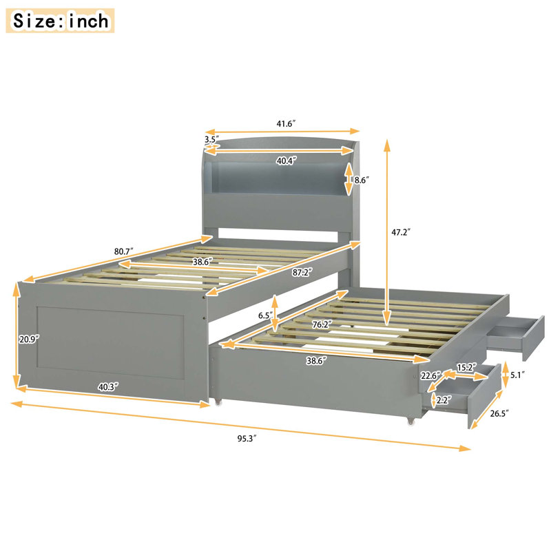 Viviann Platform Bed, Twin XL, Gray