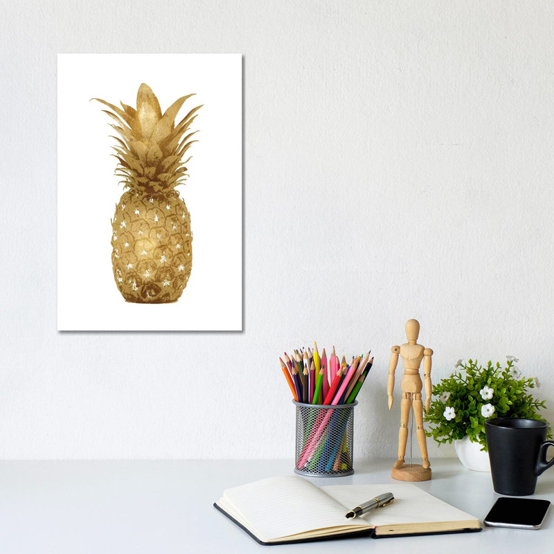 Gold Pineapple On White I by Kate Bennett - Wrapped Canvas Print, 30.48cm H x 20.32cm W x 1.91cm D