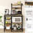Rustic Kitchen Pantry Cabinet with Power Outlets & Adjustable Shelves - Microwave Stand, Coffee Bar Storage (DKLGG, Brown)