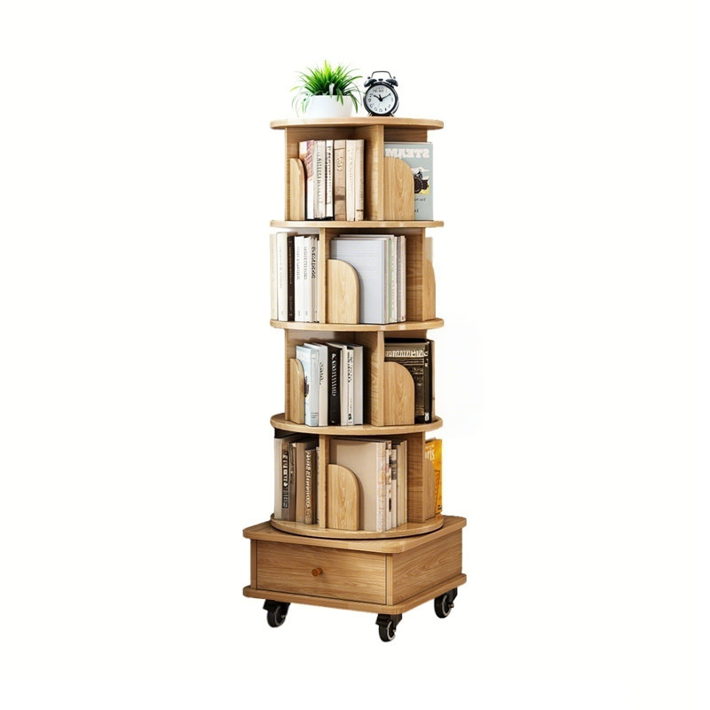 5 Tier Rotating Bookshelf, 360° Display Round Spinning Bookshelf With Wheels