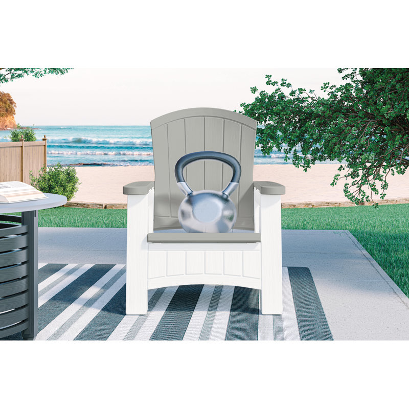 Suncast 12.19 in. W x 23.5 in. D Resin Adirondack Chair with Storage for Outdoor Seating, Made in the USA, Dove Gray/Ice Cube