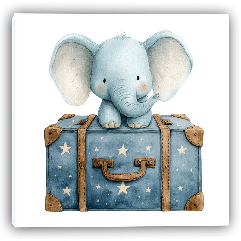 Éléphant assis sur une valise, art mural tendu, H 20 po x l 20 po