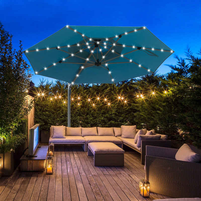 ° Parasol en porte-à-faux rotatif en aluminium pour patio - Protection solaire élégante en bleu lac
