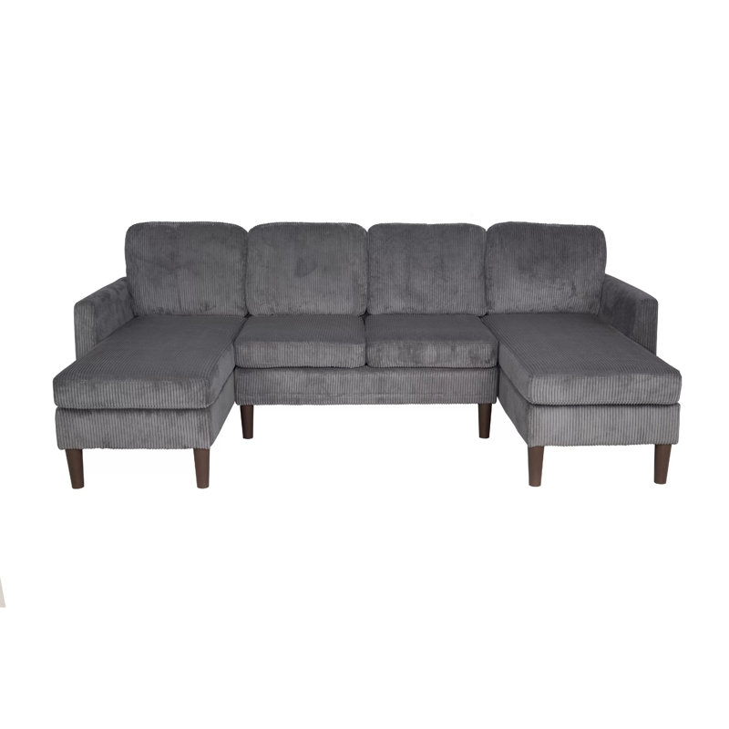 Nyla All-In-One Sectional Sofa Set With Double Chaise, Dark Grey Corduroy, Dark Grey Corduroy
