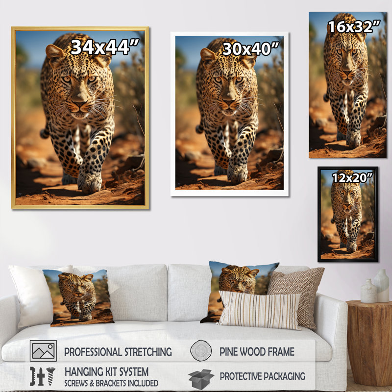 Portrait de léopard africain Champine I - reproduction, H 32 po x l 24 po x P 1 po, Toile tendue