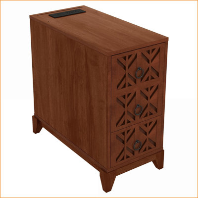 Elegant X-Carving Nightstand with 3 Drawers and USB Charging - Easy Assembly