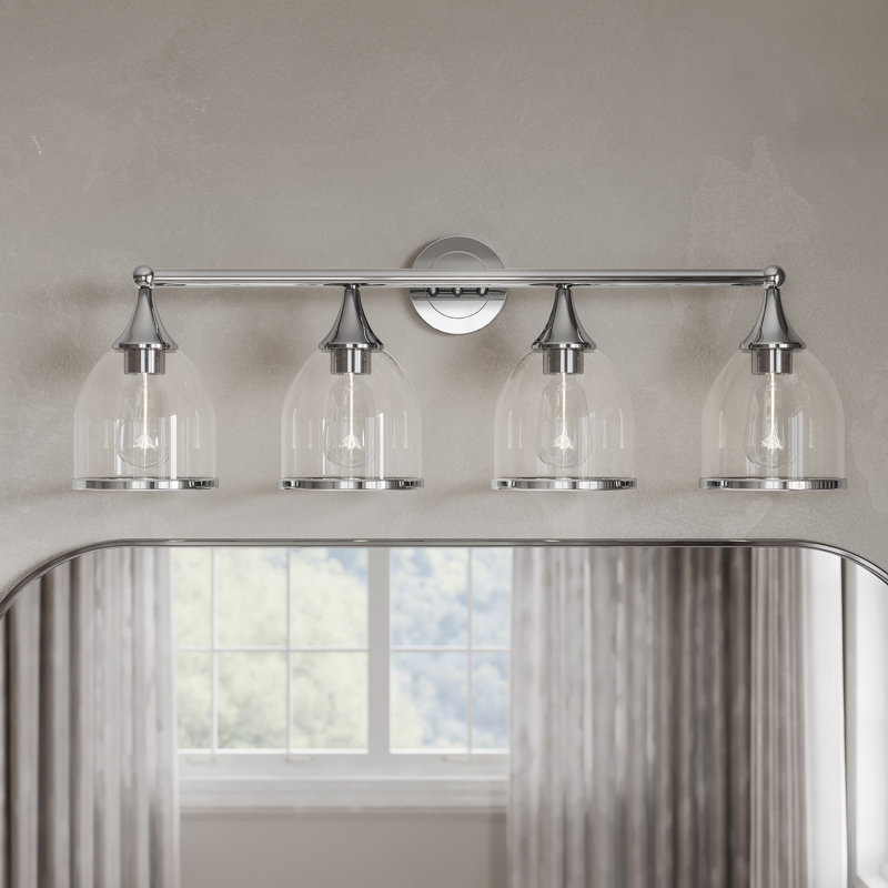 Grande applique pour meuble-lavabo en chrome poli 4 lumières avec verre soufflé à la bouche, Chrome poli, 4