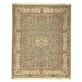 Hand Knotted Wool Oriental Area Rug in Light Green And Ivory