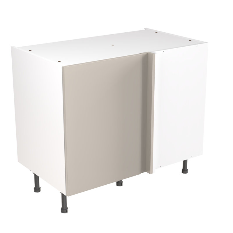 Kitchen Kit Flatpack Slab Gloss Base Unit Blind Corner, 87cm H x 100cm W x 57cm D, Light Grey