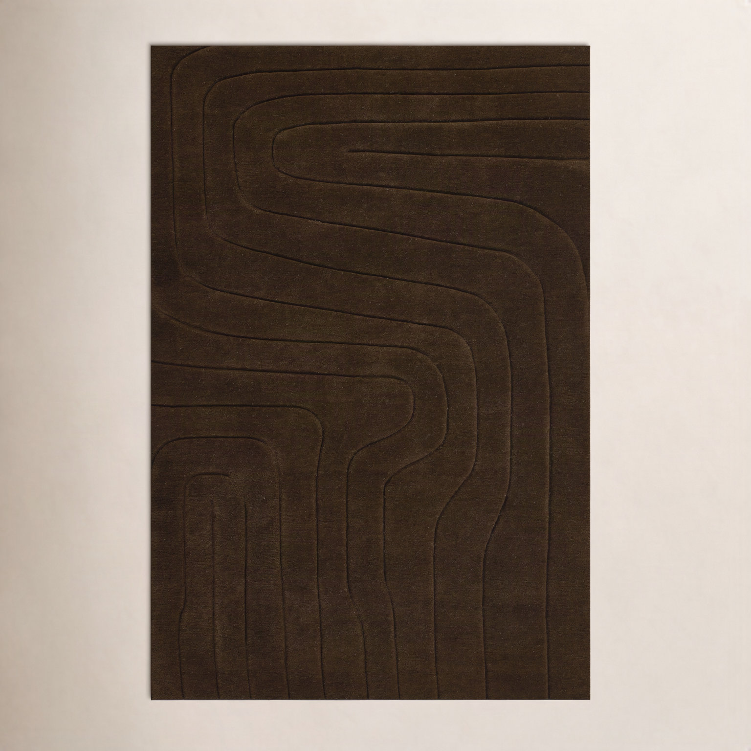 Aelin Brown Hand-Tufted Wavy Wool Rug, Rectangle 5' x 8'
