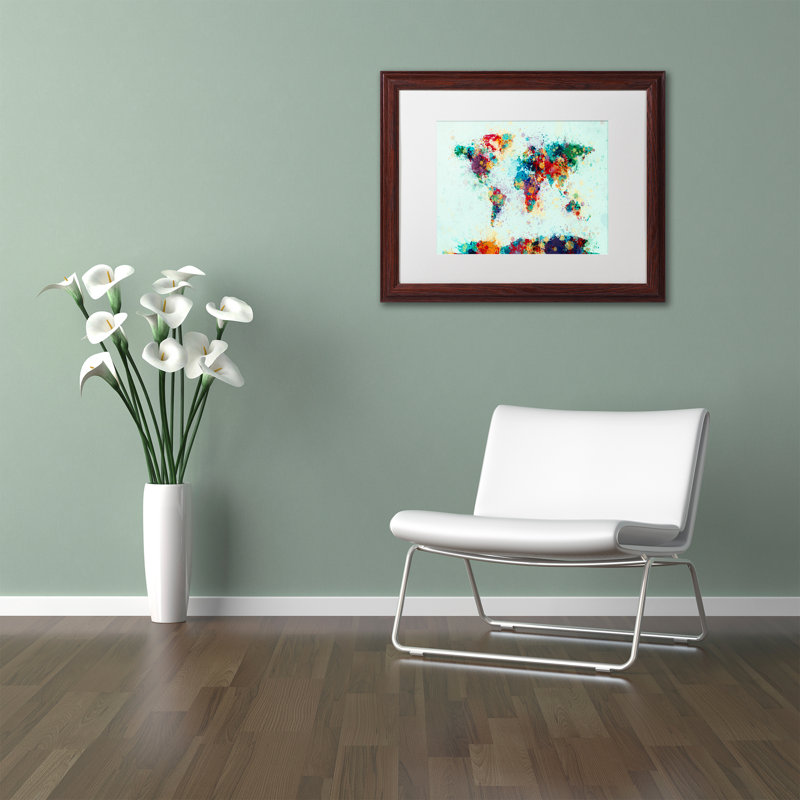 « world map paint », impression encadrée, H 16 po x l 20 po x P 0,5 po, Blanc, Encadrement brun
