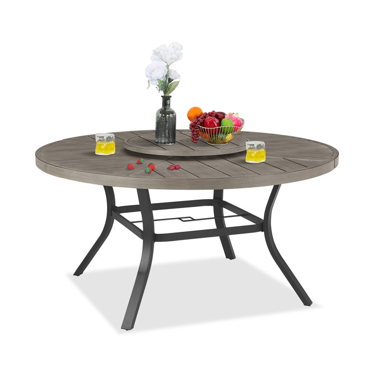 Patio Aluminum Round 60" Dining Table With Removable Lazy Susan and Umbrella Hole for 6 Person