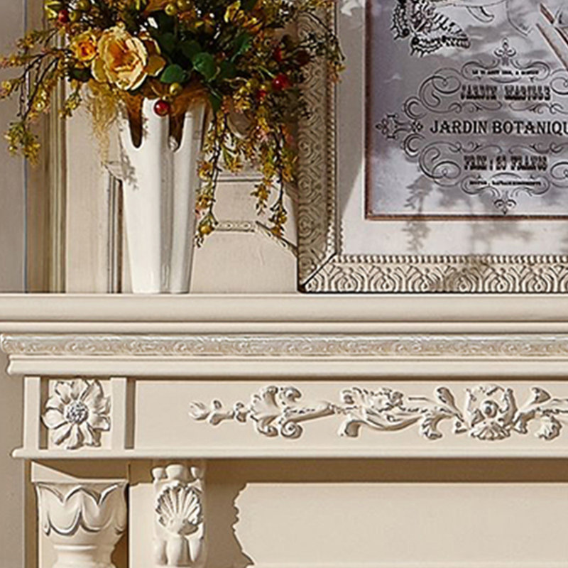 Retro solid wood base carved design fireplace, 43.3" H x 51.18" W x 12.59" D