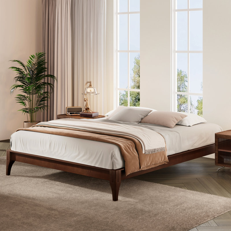 Base de lit plateforme en bois de bambou sec de 12 pouces, avec lattes de bois et support en métal, Grand lit, Chocolat