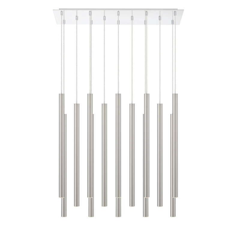 Luminaire suspendu cylindrique à DEL 14 lumières Bowning, Nickel satiné