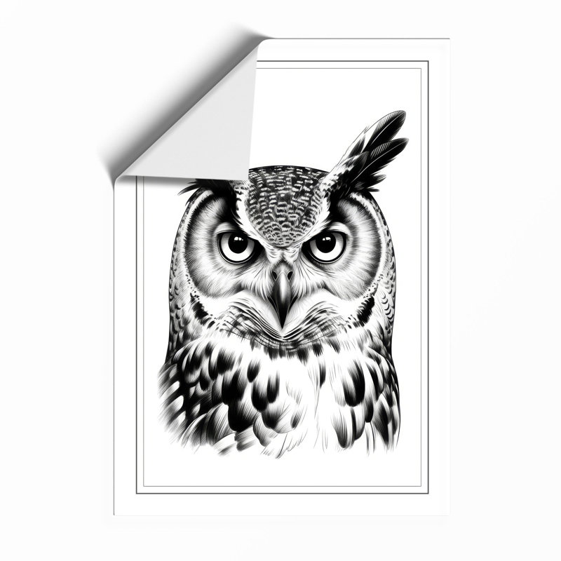 Watchful Owl Japandi - Print, Unframed, A1 - 84.1 x 59.4 cm