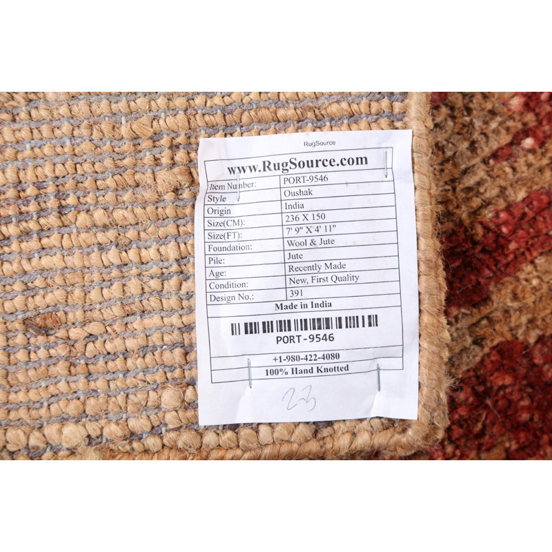 Tapis d'intérieur / extérieur à motif géométrique Oushak noué à la main 5 x 8 po