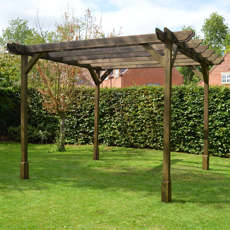 Baumbaugh Solid Wood Pergola, Rustic Brown, 9.84 ft x 9.84 ft