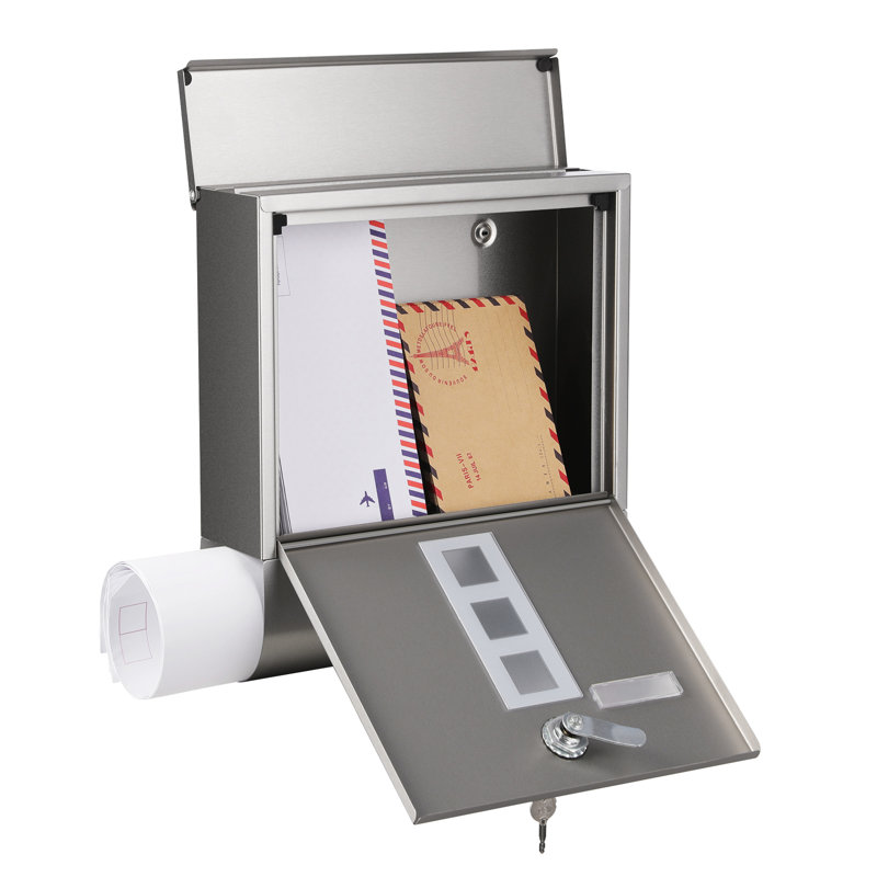 Lenka Steel Post Mounted Post Box, Silver, 13.1'' H x 12'' W x 3.7'' D