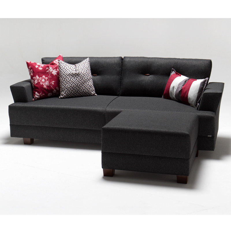 Canapé et méridienne de 81,9 po de large Grygorii, 100 % polyester gris