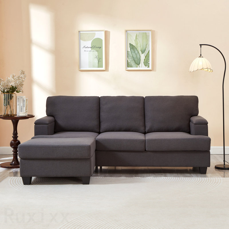 Canapé en L 86 po avec organiseur d'accoudoirs, canapés à 3 places avec repose-pieds mobile, canapé modulaire confortable avec coussin épais, canapés modulaires en lin