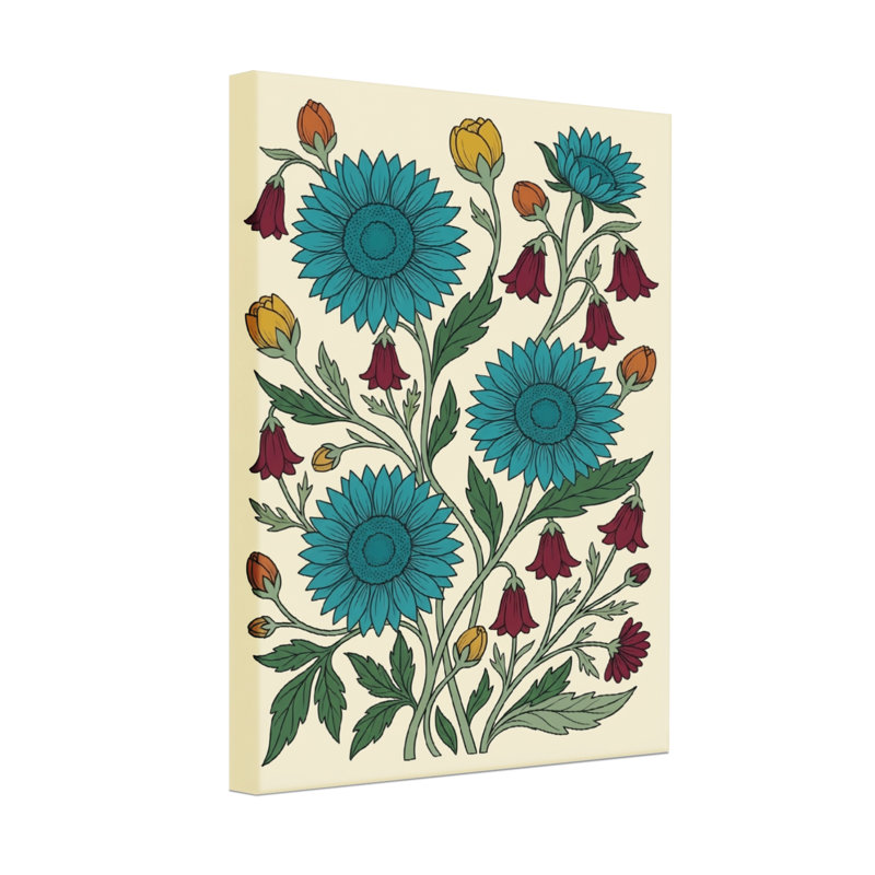 Plantes et fleurs Fleurs bleues avec feuilles vertes et boutons rouges