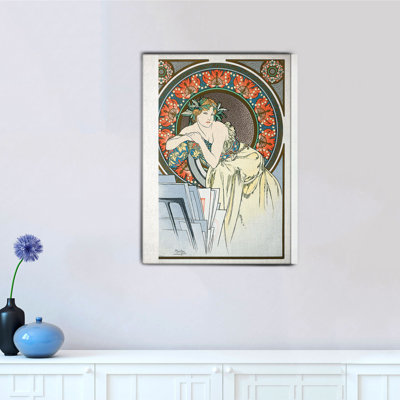 Donna con Portfolio by Alphonse Mucha - Rectangle Painting on Canvas
