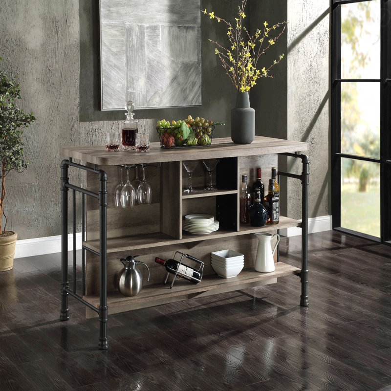 Table de hauteur comptoir en chêne antique et gris sablé