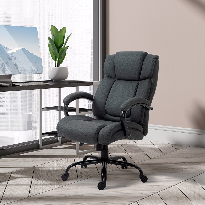 High Back Big And Tall Executive Office Chair 484lbs With Wide Seat, Computer Desk Chair With Linen Fabric, Adjustable Height, Swivel Wheels, Charcoal Grey