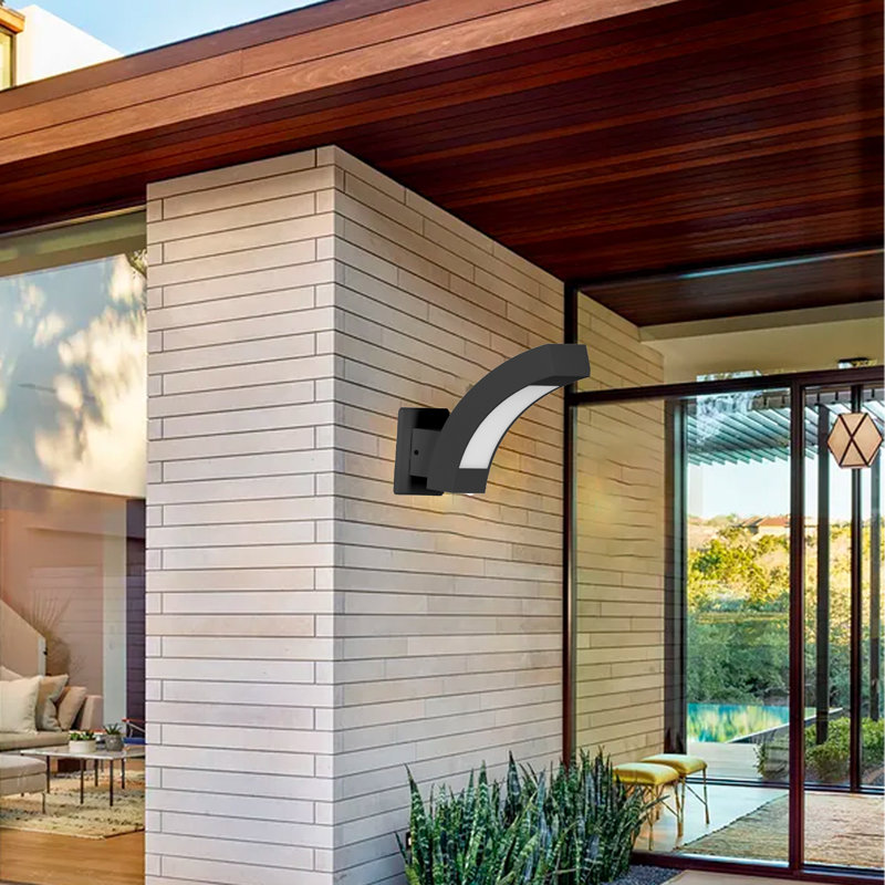 Reinke Wall Light Outdoor LED Wall Mount Lamp Modern Wall Sconce Lighting Meniscus Lantern Fixture, Black